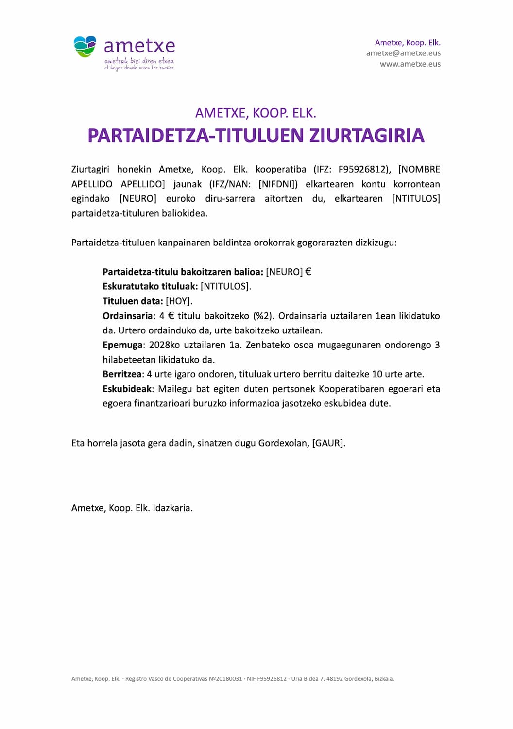 ametxe partaideta-tituluen ziurtagiria